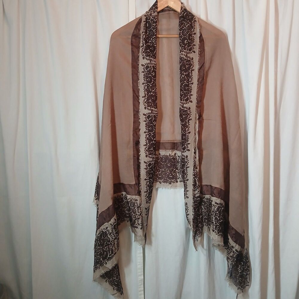 Vtg Nalini Wool Blend & Silk Scarf Shawl Brown Boho Hippie Rectangle 78"×35"